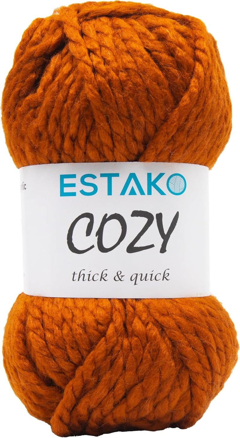 estako Cozy Thick & Quick Yarn 20% Wool 80% Acrylic Soft Super Bulky Weight #6 Knitting and Crocheting Yarn 3.52 oz (100gr) 65 yds (60 m) (52099-Dark Orange) - Image 1